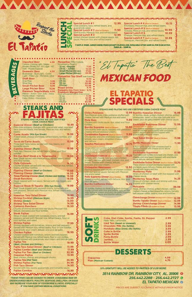 El Tapatio Mexican Restaurant Menu image 2